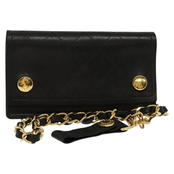 CHANEL Chain Wallet Lamb Skin Black Gold CC Auth bs26777 - Picture 1 of 15